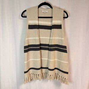 Madewell Striped Knit Fringe Open Cardigan Vest S/M Boho Neutral